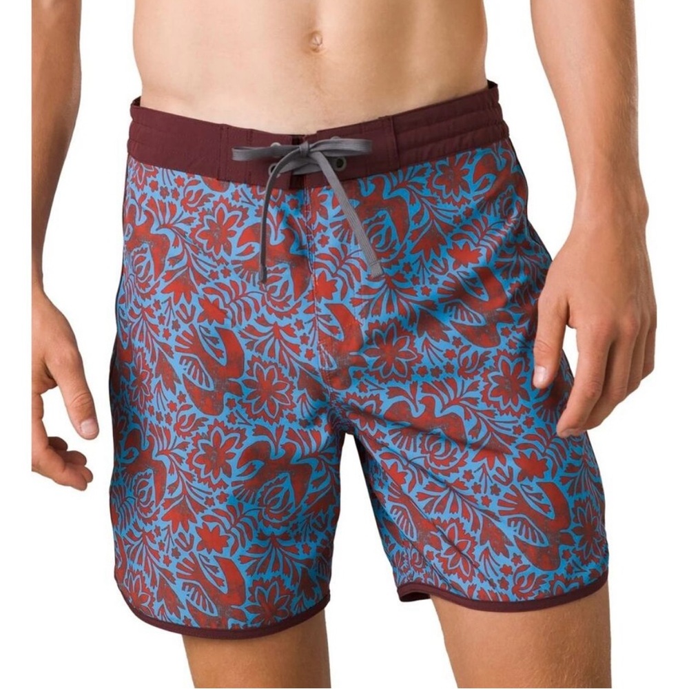 prAna rust floral fauna vintage swim boardshorts size 30